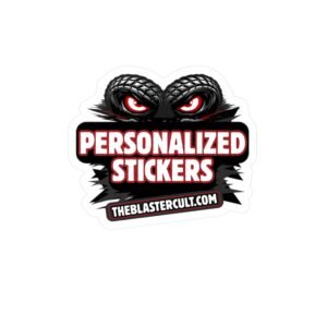 Custom Kiss-Cut Vinyl Sticker — The Blaster Cult Logo Eyes Personalized 'Your Message Here' Decal